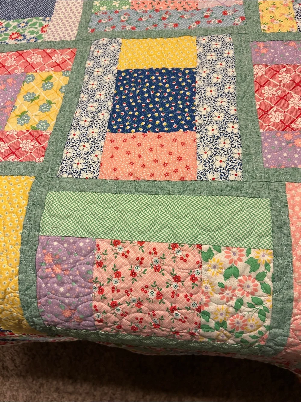 ONE OF A KIND- HANDCRAFTED Floral Quilt in Pastel Multicolor